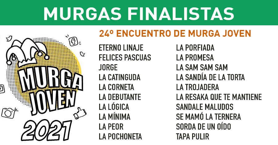 Listado de murgas finalistas del concurso Murga Joven 2021