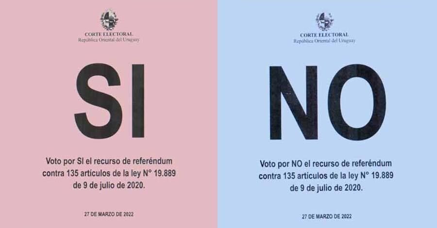 Papeletas del SI y del NO para el Referéndum del 27 de marzo del 2022