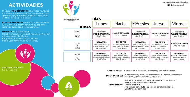 actividades y horarios