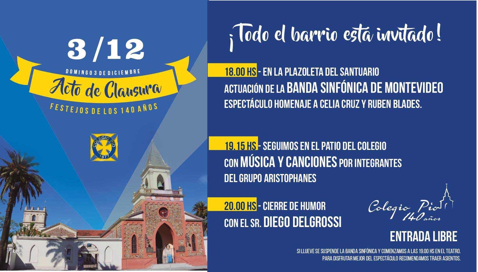 afiche de los festejos del colegio pio