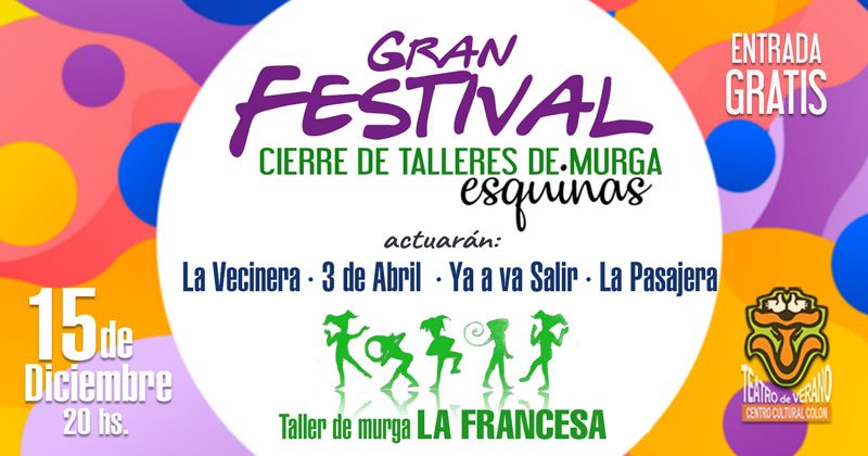 Afiche cierre de talleres de murga esquinas