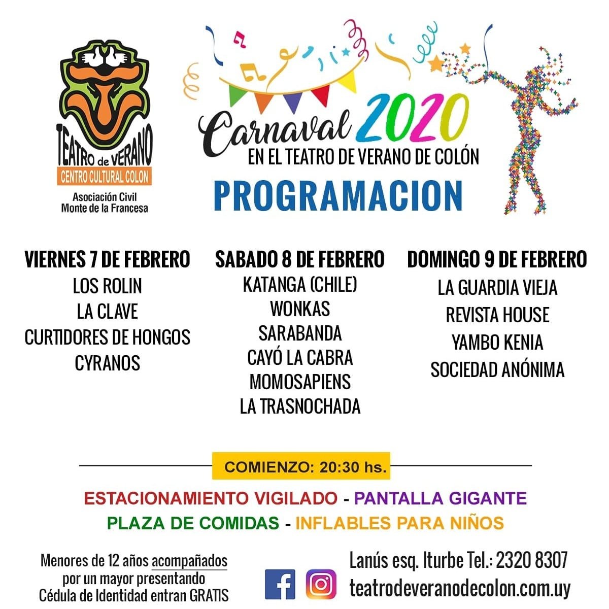 afiche viernes 7 sabado 8 domingo 9 febrero 2020