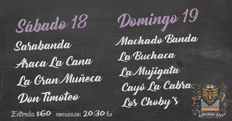 pizarron carnava sabado 18 y domingo 19