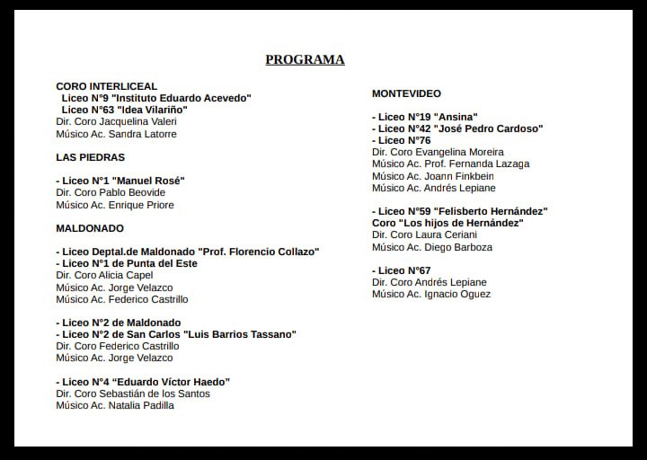 programa encuentro nacional de coros 2019