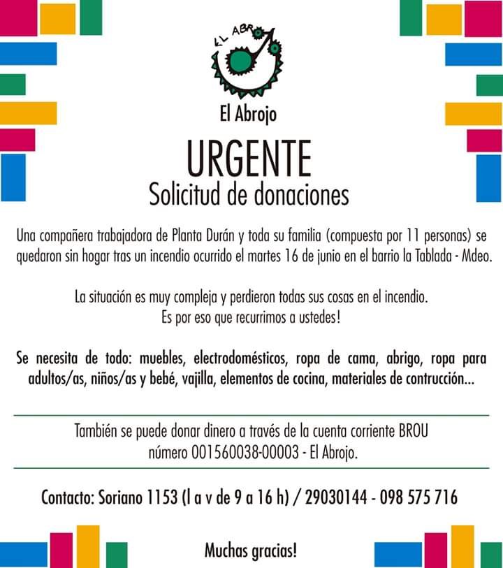 afiche el abrojo donaciones tras incendio